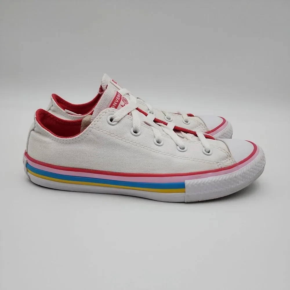 Converse Chuck Taylor All Star Ox Junior Girls Size 3.5 White Pink Sneaker Shoes